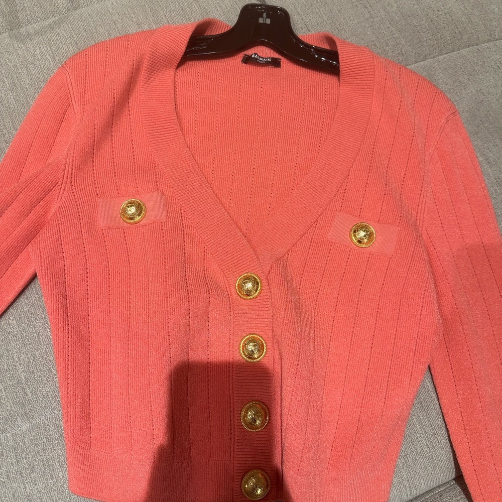 （💄SOLD ! 💄) Balmain Coral Cardigan with Gold Buttons